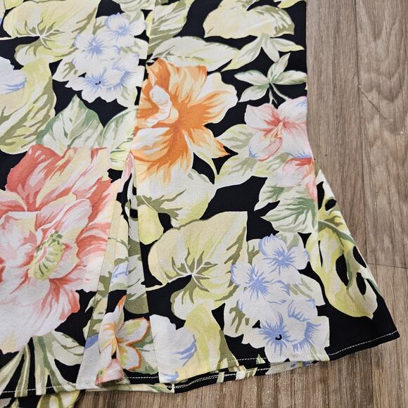 Vtg Talbots Pure Silk Midi Skirt Womens 6 Black Multicolor Ruffle Fairycore Boho - Picture 4 of 9